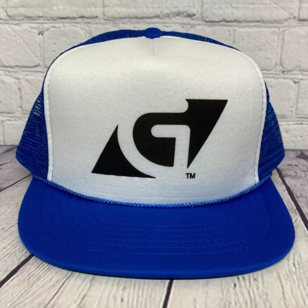 Vintage Hat Cap Snapback Blue White G Logo Company Trucker Hat Mesh Rope